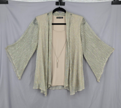 Dina and Ariel Women Twinset Tank Top with Attached Sheer Cardigan M-L Gold Tan - £9.11 GBP