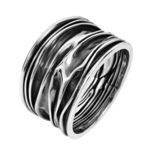 Oxidized Ocean Waves .925 Sterling Silver Handmade Ring-7 - $25.99