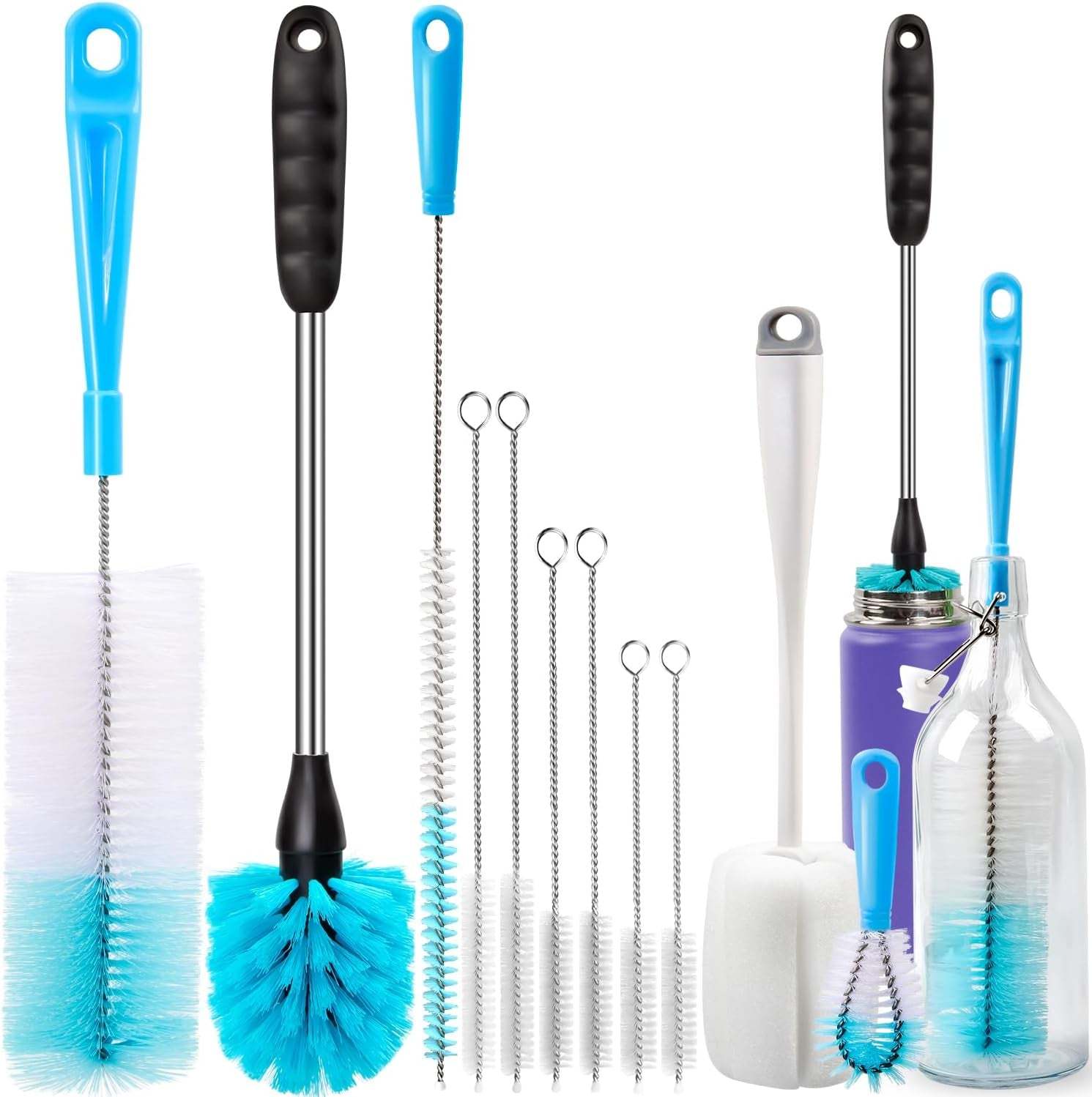 11Pcs Bottle Cleaning Brush Set, Long Handle Bottle Cleaner for Washing ... - $23.98