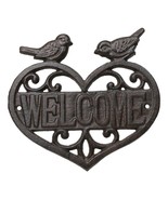 Cast Iron 2 Lovebirds Perching On Scrollwork Heart Welcome Sign Wall Plaque - $24.60 CAD