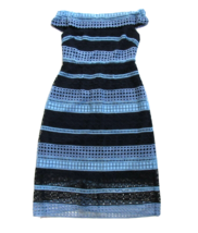 NWT Ted Baker Candaca Blue Stripe Off-the-shoulder Guipure Lace Midi Dress 4 12 - $120.00