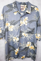 GORGEOUS VTG Tommy Bahama Gray With Big Yellow Orchids Silk Hawaiian Shirt XL - $47.49