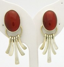 RED STONE DANGLE EARRINGS REAL SOLID .925 STERLING SILVER 15.7 g - £82.15 GBP