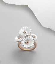 14K Rose Gold Plated Sterling Silver Frosted Flowers Ring Sz 8 - £24.85 GBP
