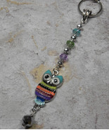 Owl Crystal Beaded Handmade Keychain Split Key Ring Blue Green Purple - $16.82