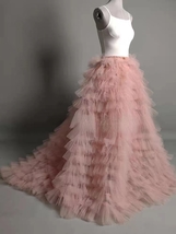 BLUSH PINK Fluffy Tiered Tulle Maxi Skirt Women Plus Size Tulle Skirt with Train image 1