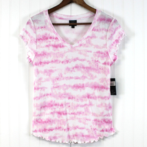 Laura Ashley Womens L Tie Dye T-Shirt Lettuce Hem Pink White Summer Beachy  - £19.27 GBP
