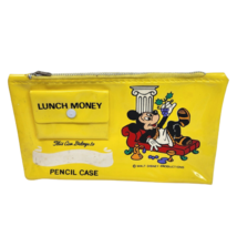 VINTAGE DISNEY VYNIL YELLOW SCHOOL PENCIL CASE W/ LUNCH MONEY POUCH MICK... - $37.05