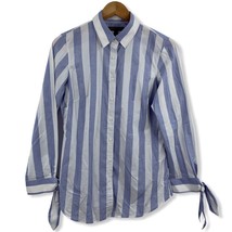 Banana Republic Blue White Stripe Riley Fit Button Front Tie Sleeve Size 6 - £15.63 GBP
