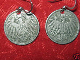 Vintage Antique 20MM German Germany Eagle Coin Charm Dangle Earrings - £9.37 GBP