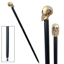 Brass Walking Stick Skull  Head Wooden Cane Antique Style Vintage Cane S... - £20.44 GBP