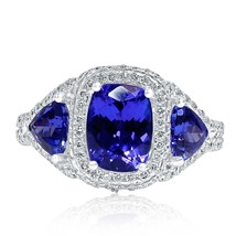 1.97CT Tanzanite Cushion Blue Violet Diamond Engagement Ring 18k Gold 4.38 TCW - £4,360.29 GBP