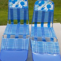 2 Vintage Jelly Vinyl Tube Folding Chaise Lounge Lawn Chairs Cots Blue White BBQ - £108.28 GBP
