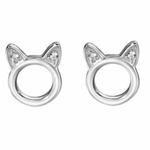14K Gold Plated Silver Round CZ Cat Screw Back Teens Baby Girl Stud Earrings - £15.79 GBP