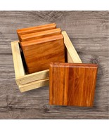 Handcrafted Coaster Set Cherry Square Round Over Beveled Edge Rustic Office Gift - $30.00