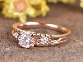 2 Ct Round Cut Diamond Three Stone Women&#39;s Engagement Ring 14K Rose Gold Finish - £78.36 GBP