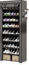 Udear 9 Tier Shoe Rack With Dustproof Cover Shoe Shelf Storage Organizer Grey - £32.79 GBP