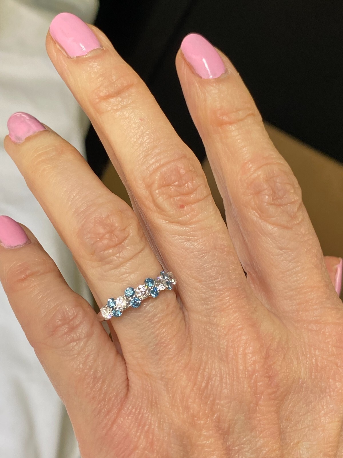White Blue 1.00 Ct Round Lab Grown Diamond Alternating Wedding Band 14k Gold Item image 7