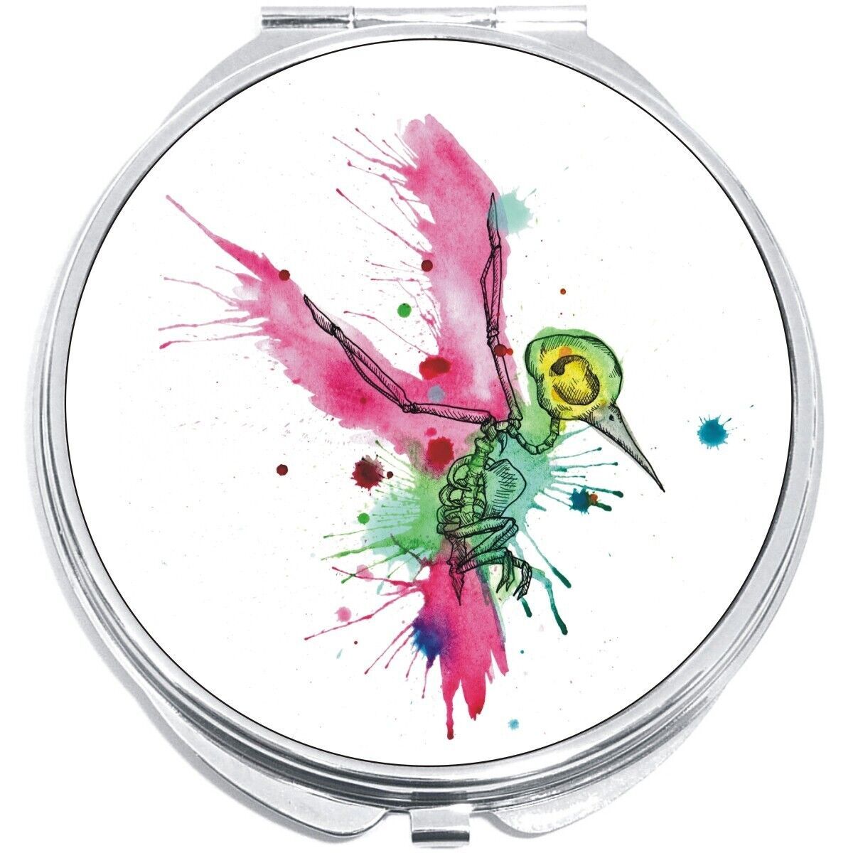 Watercolor Hummingbird Skeleton Compact with Mirrors - for Pocket or Purse - $11.76