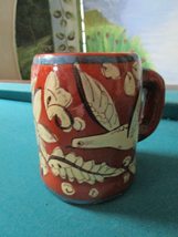 Compatible With Western Pottery Red Clay Mug Hand Painted Birds 5&quot; - £19.95 GBP