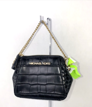 Michael Kors Charlotte Small Pouch Key FOB Coin Embossed Black Leather $... - £63.15 GBP