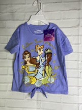 Disney Princess Cinderella Belle Tiana Purple Bow T-Shirt Top Girls Size... - £11.68 GBP