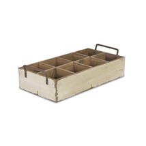 White Wooden 8 Slot Crate With Side Metal Handles Farmhouse Wood Handmade - $46.26