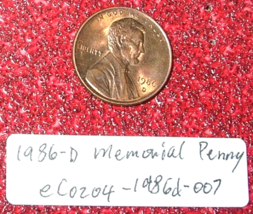 1986 D Memorial Penny Faint Lettering Errors; Rare Old Coin Money for Collection - £14.11 GBP
