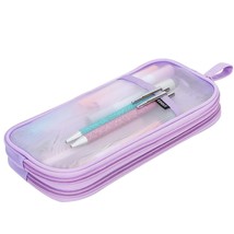 Grid Mesh Pencil Case With Zipper, Transparent Pencil Pouch Clear Makeup Bag Mul - £12.01 GBP