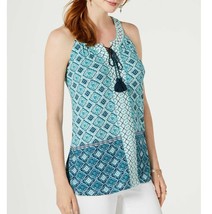 Style &amp; Co Womens S Turquoise Navy Blue Diamond Tapestry Tassel Tank Top NWT - £14.90 GBP