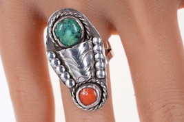 sz8.5 Vintage Navajo Sterling, Coral, and turquoise ring - £67.06 GBP