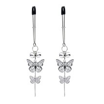 Silver Butterfly Pendant Bell Nipple Clamps, Adjustable Breast Nipple Cl... - £15.00 GBP