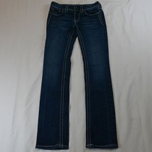 Miss Me 26 x 33 Straight Dark Bold Stitch Flap Pocket Stretch Denim Jeans - £23.22 GBP