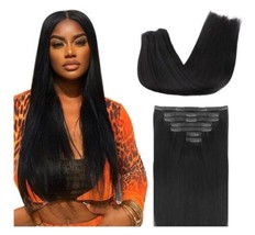 Safa &amp; Kenza 18&quot; Jet Black Clip In Remy Human Hair Extensions New In Box - $45.49