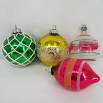 4 Vintage Glass Ball w Shiny Brite Christmas Ornaments Green Gold Pink Clear - £13.38 GBP