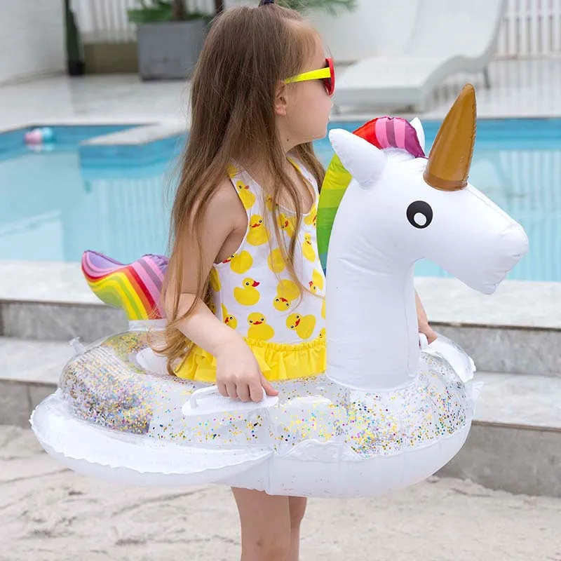 Sporting Cute Cartoon Inflatable Baby Sequined Flamingo Unicorn Swimming Ring In - £23.90 GBP