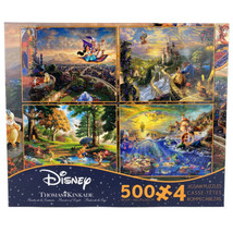 Thomas Kinkade Disney 4-in-1 500 Pc puzzle Aladdin Pooh Beauty Little Mermaid - $26.47