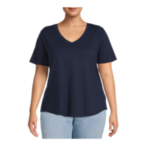 Plus Size V Neck T-shirt Women&#39;s Navy  Super Soft Curved Hem Terra &amp; Sky... - $19.97