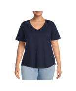 Plus Size V Neck T-shirt Women&#39;s Navy  Super Soft Curved Hem Terra &amp; Sky... - £15.94 GBP