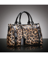 Genuine Leather Boston Handbag in Leopard Print - £118.14 GBP