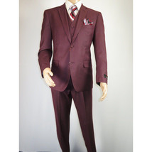 Mens Three Piece Suit Vested VITALI Soft Fabric With Sheen M3090 Burgundy 3Piece image 4