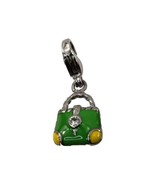 Dangle Clutch Purse Green Yellow Enamel Silver Rhinestones Charm - $16.83