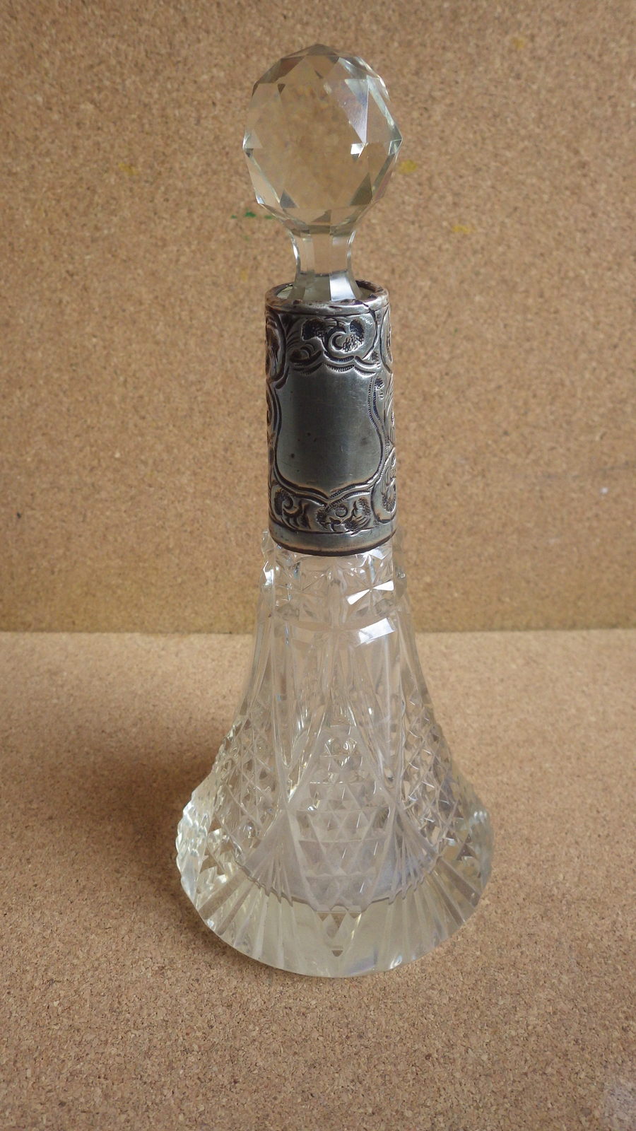 ANTIQUE STERLING SILVER CUT CRYSTAL PERFUME BOTTLE LONDON 1909 - $100.00