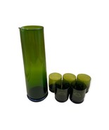 Vintage Forest Green Tall Pitcher 5 Shot Glasses Anchor Hocking Style - $931.33 MXN