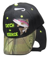 Catch &amp; Release Trout Fishing Camouflage Camo Black Embroidered Cap Hat 936 - $13.45 CAD