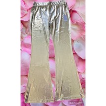 Liquid Silver Lame Metallic Stretch Waist Bell Bottom Pants Disco NWT - £15.56 GBP