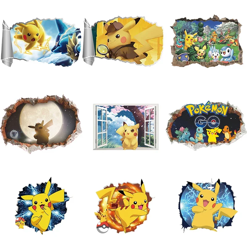 Pokemon Anime Figure Pikachu 3D Wall Stickers PVC Children Bedroom Kindergarten - £9.96 GBP+