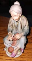 VTG Ceramic Figure Old Lady Knitting Sitting 6 Inch Tall - $12.99