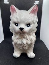 Vintage Long Hair Cat figurine Made in Japan White Ceramic Cat Angry Fac... - $9.75