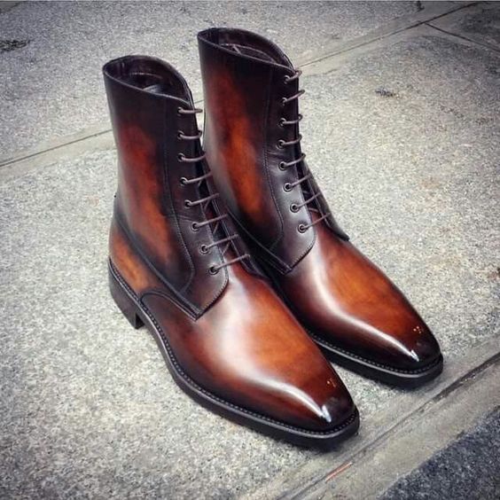 NEW Handmade Men's Tan Brown Ankle High Lace up boot, Men's New Leather Fashion